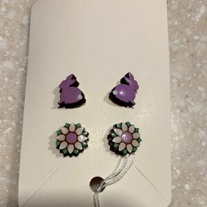 Purple Bunny and Floral Earrings Set